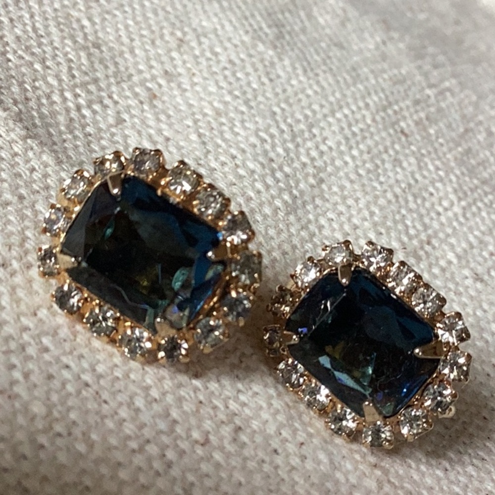 Blue Stone Clip Earrings